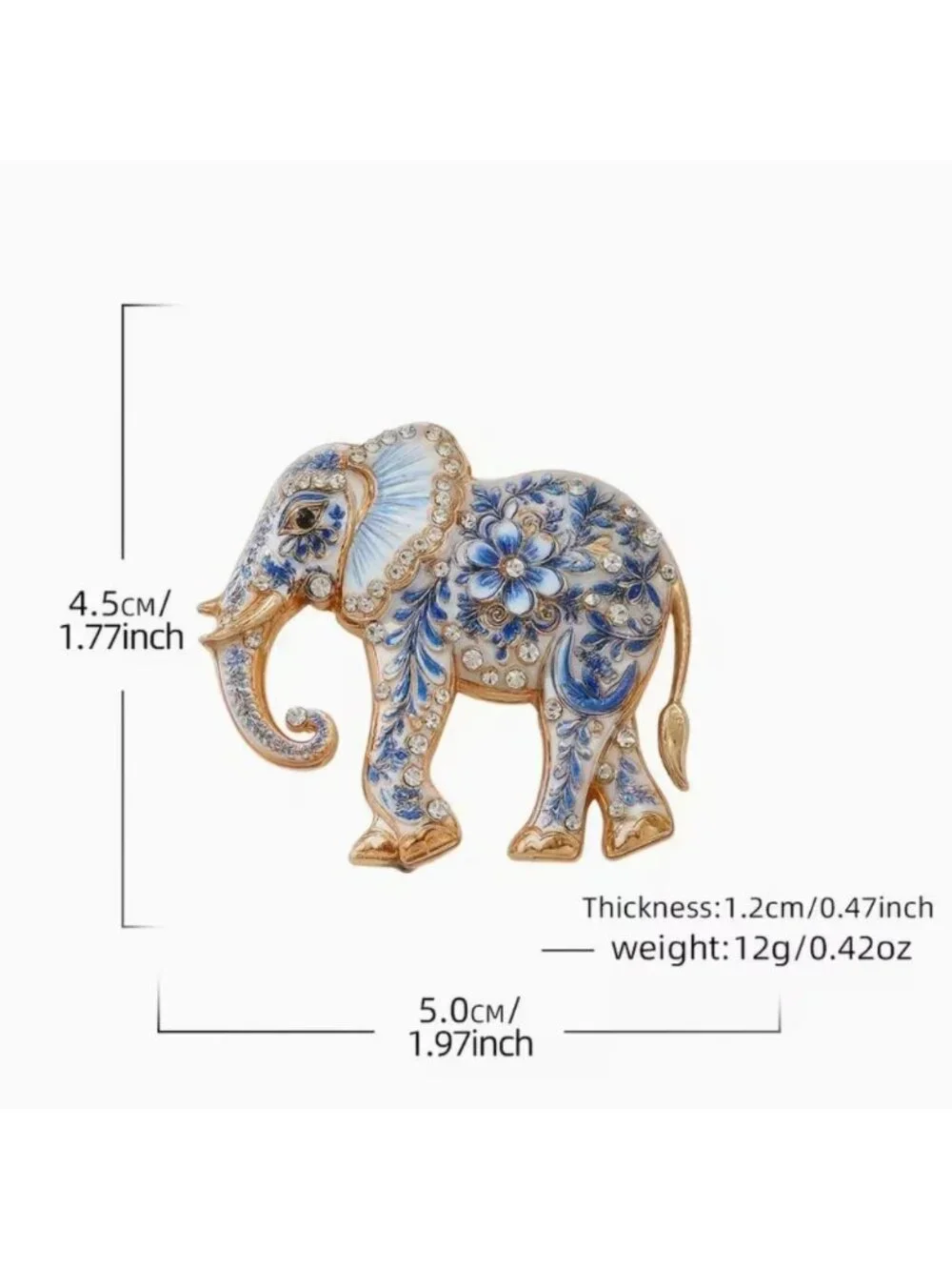 Elephant Brooch Pin With crystals & Enamel Orange & Green Gold Tone Floral